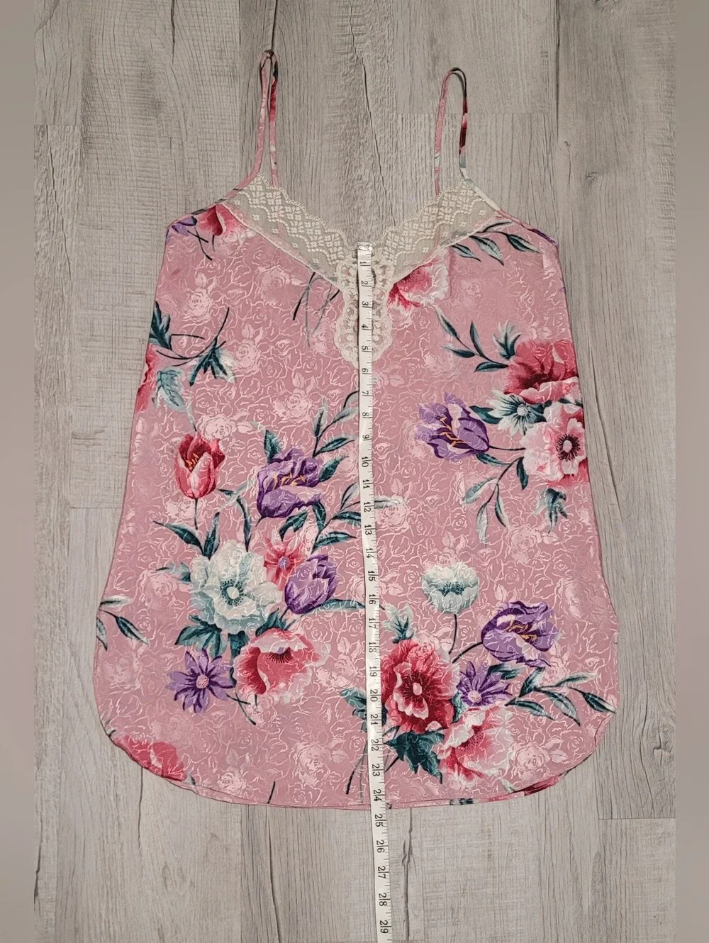 90s Vintage Angelique Pink Floral Jacquard Nightie Size Medium - Picture 10 of 11